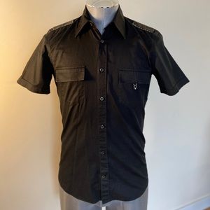 Fendi Leather Epaulet Accented Short Sleeve Shirt